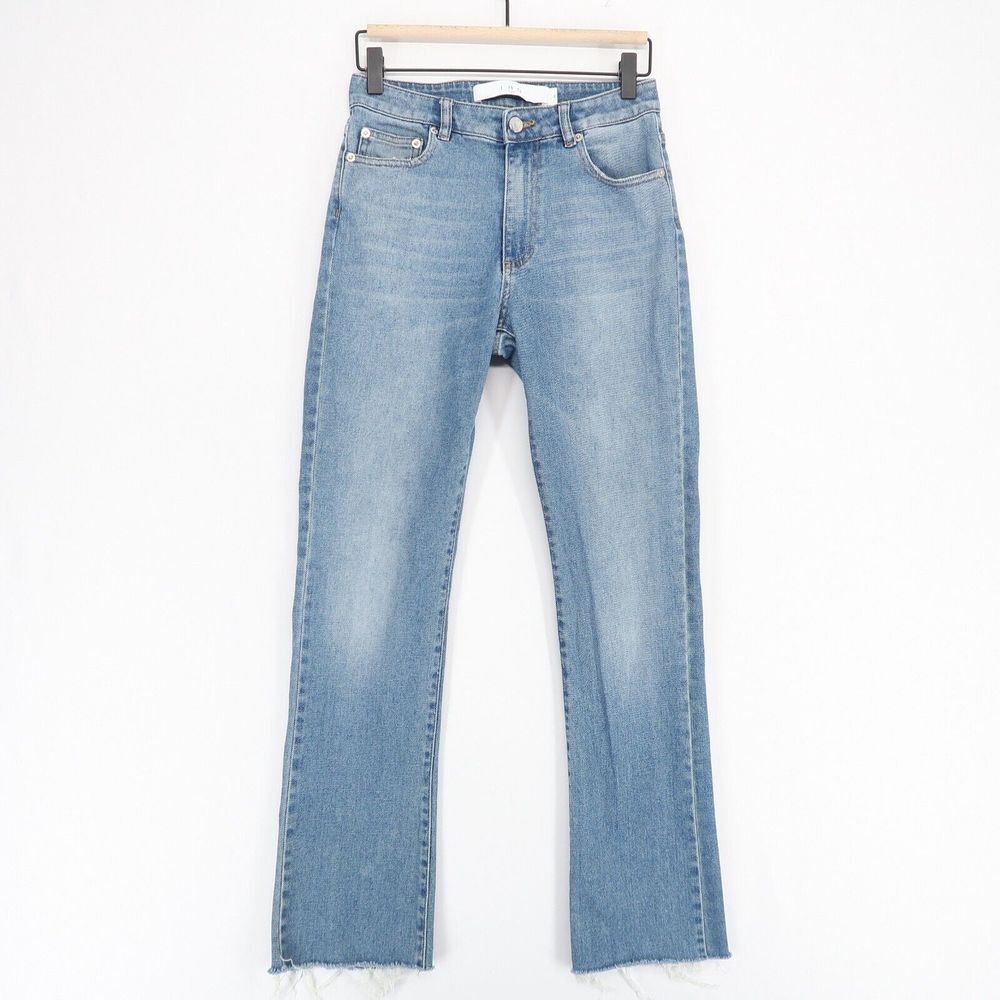 IRO Ibie Slim Cut Jeans Womens 25 Light Blue Ankle Fray Stretch Demi Boot